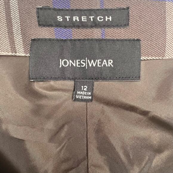 Jones Size 12 Brown Diagonal Plaid Skirt Stretch ALine Preppy Dark Academia - Picture 10 of 10
